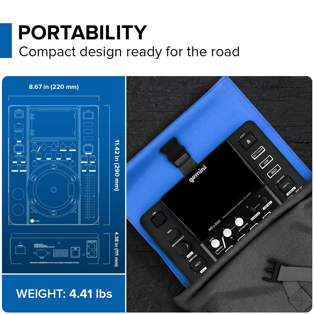 Gemini MDJ-500 Professional DJ Media Player - Compact Mobile - Image 5